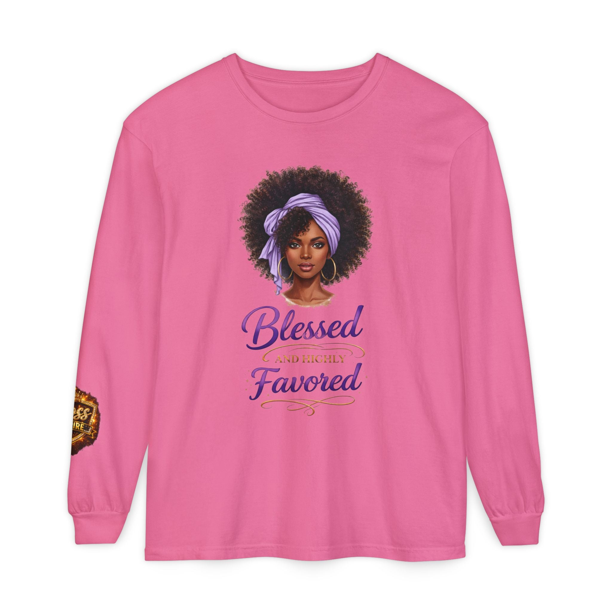 Blessed and Highly Favored Afro Girl Illustration Long Sleeve Shirt | Faith Christian