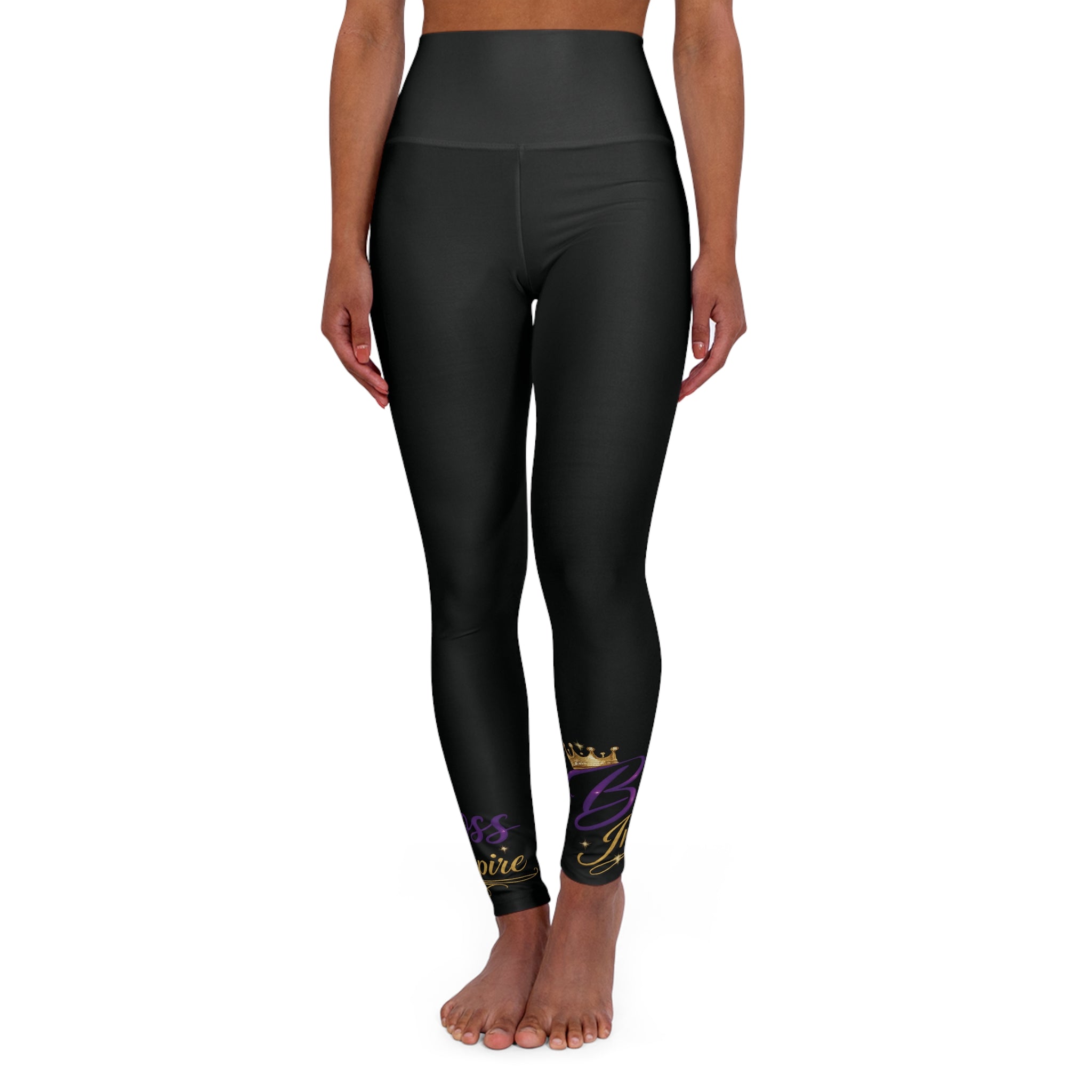 Purple Gold Crown 'Boss Queen' Script Leggings | High Waisted Yoga Leggings