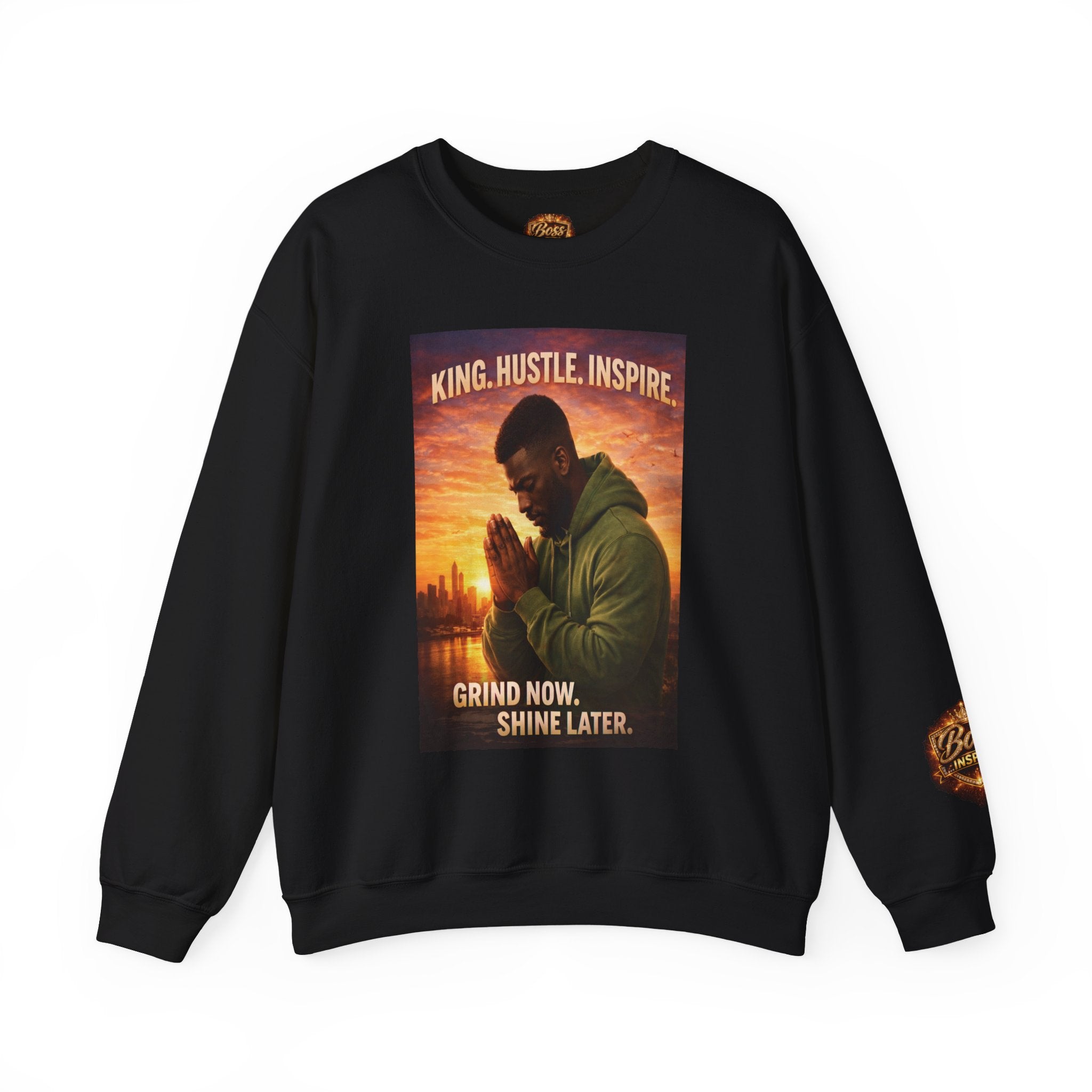 King Hustle Inspire Prayer Pose Sweatshirt | Motivational Urban Portrait