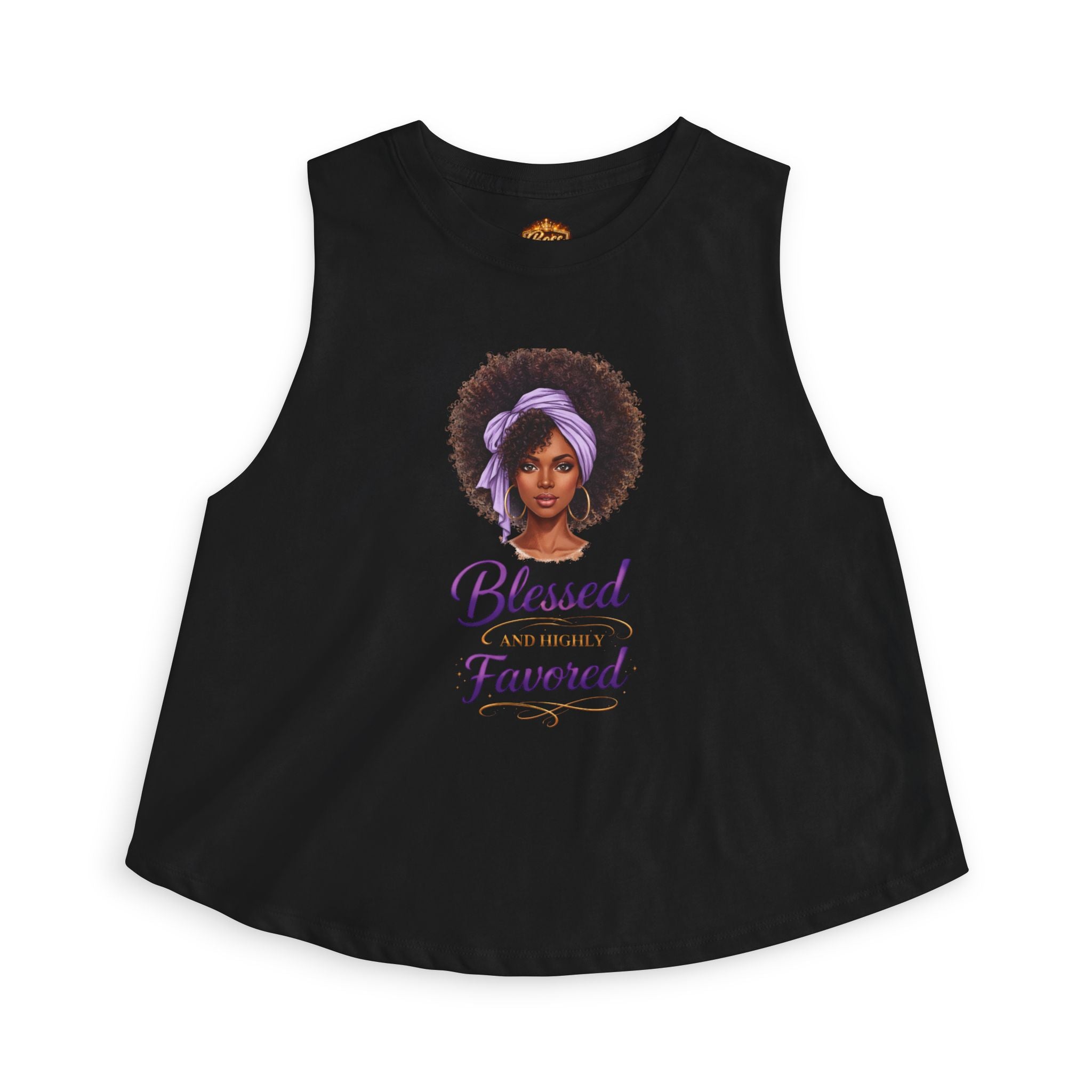 Blessed and Highly Favored Afro Woman graphic crop top | Spiritual Faith