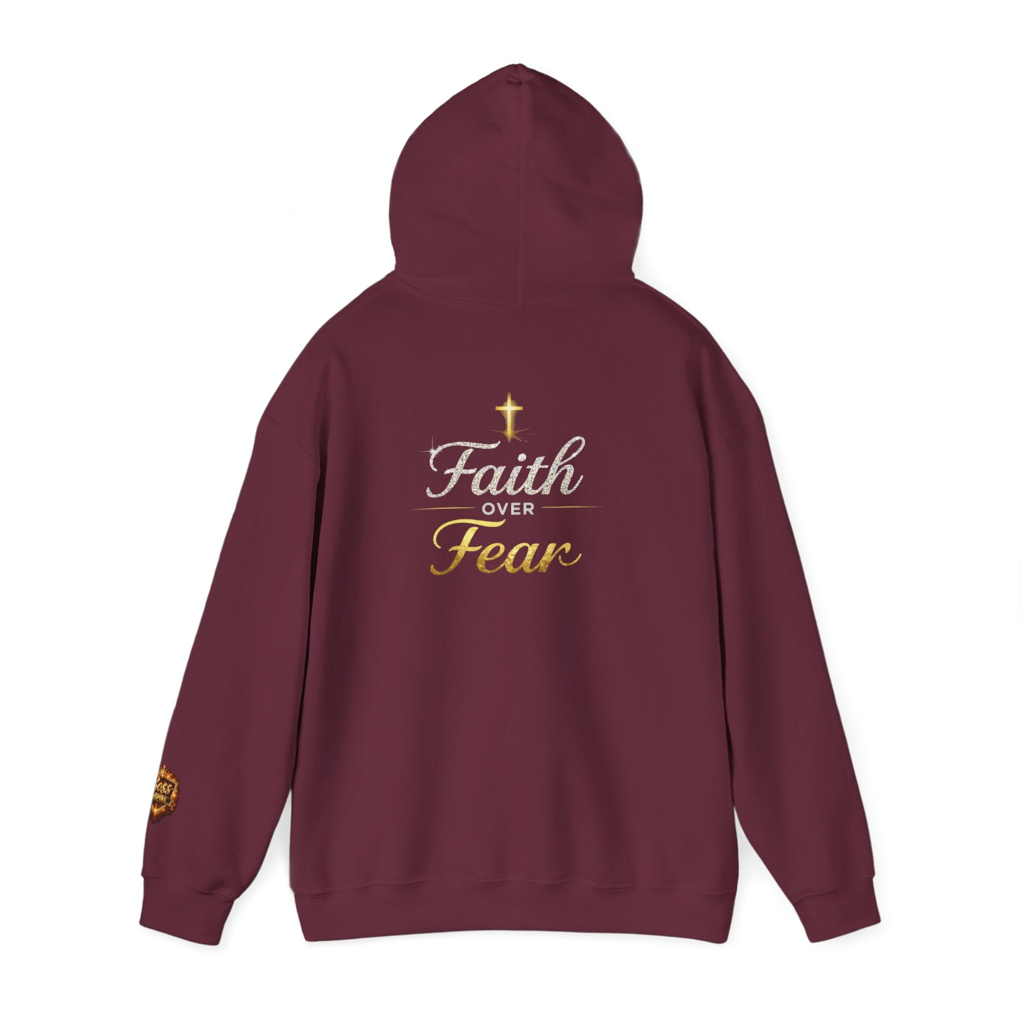 Faith Over Fear Hoodie | Christian Cross Script Religious Sweatshirt