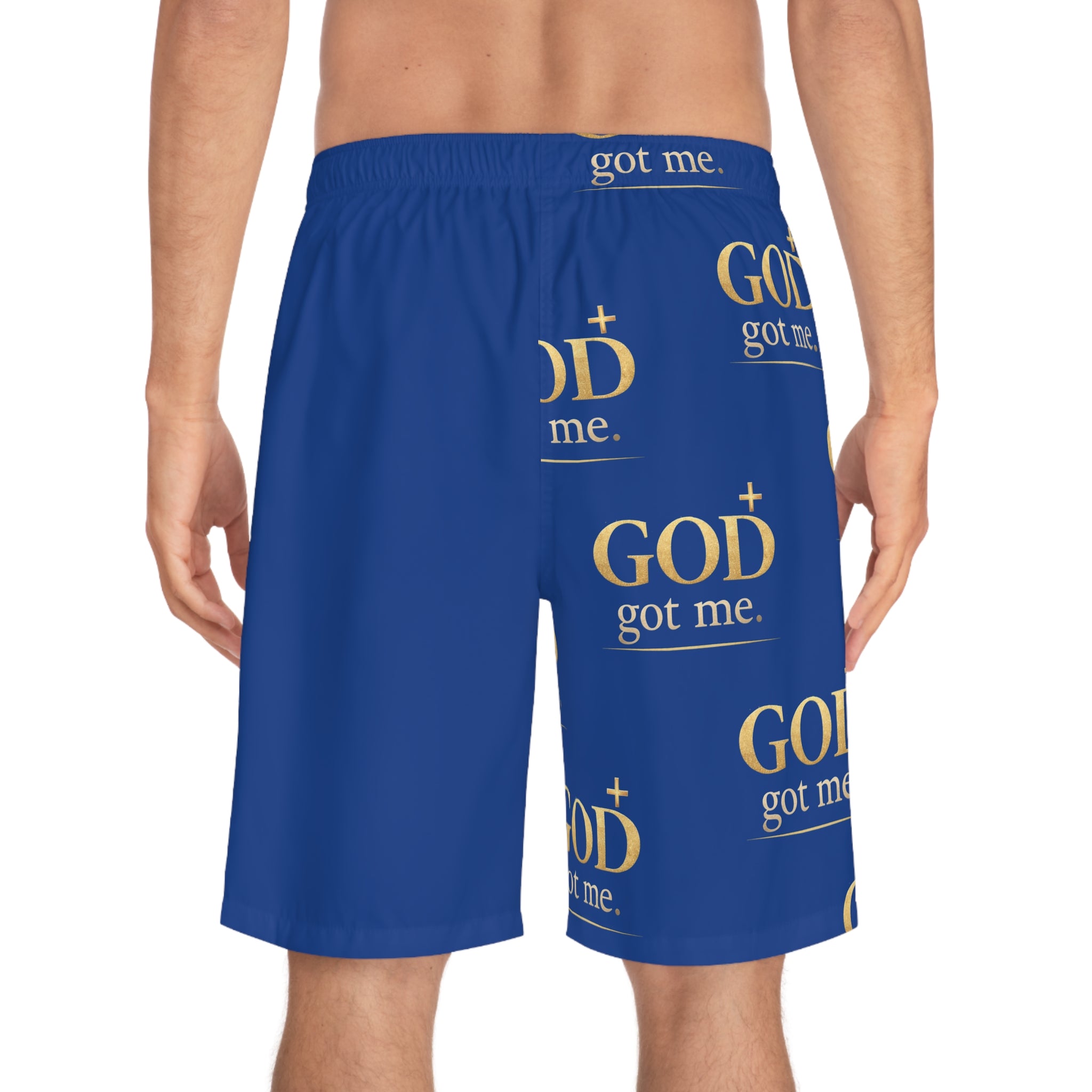 Men's 'GOD Got Me' Blue Board Shorts — Christian Faith Swimwear