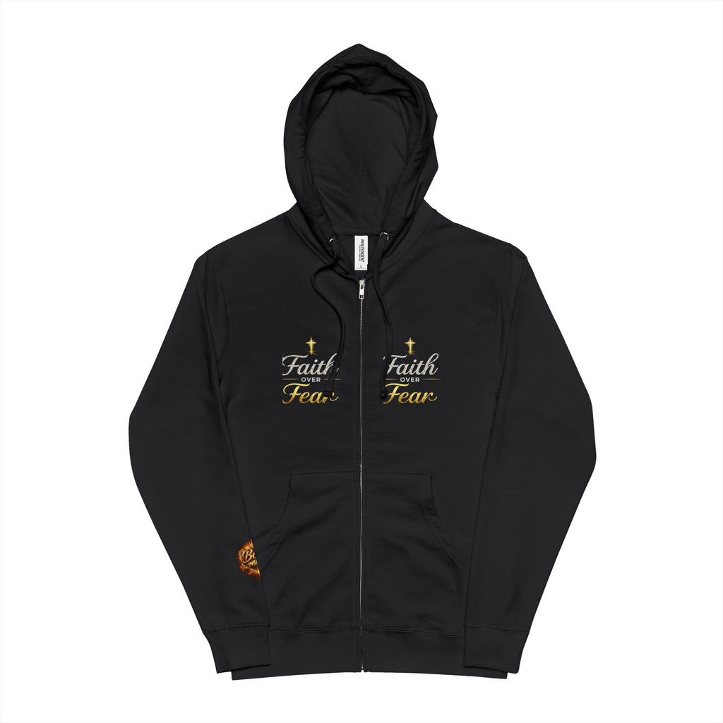 Faith Over Fear Hoodie | Religious Cross Typography Zip-Up