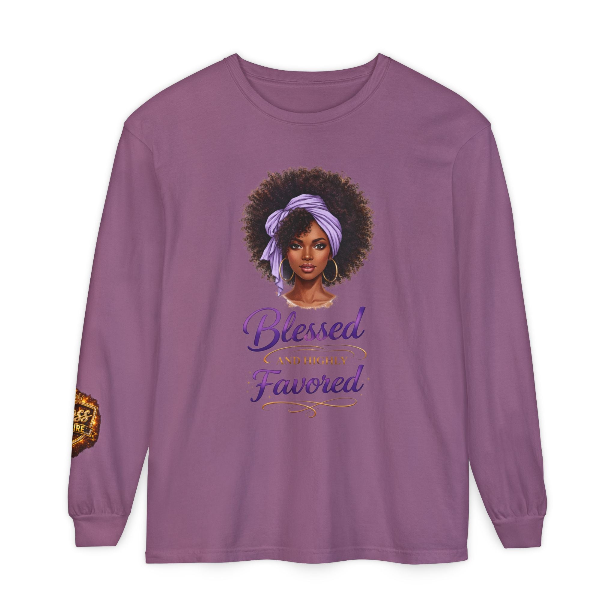Blessed and Highly Favored Afro Girl Illustration Long Sleeve Shirt | Faith Christian