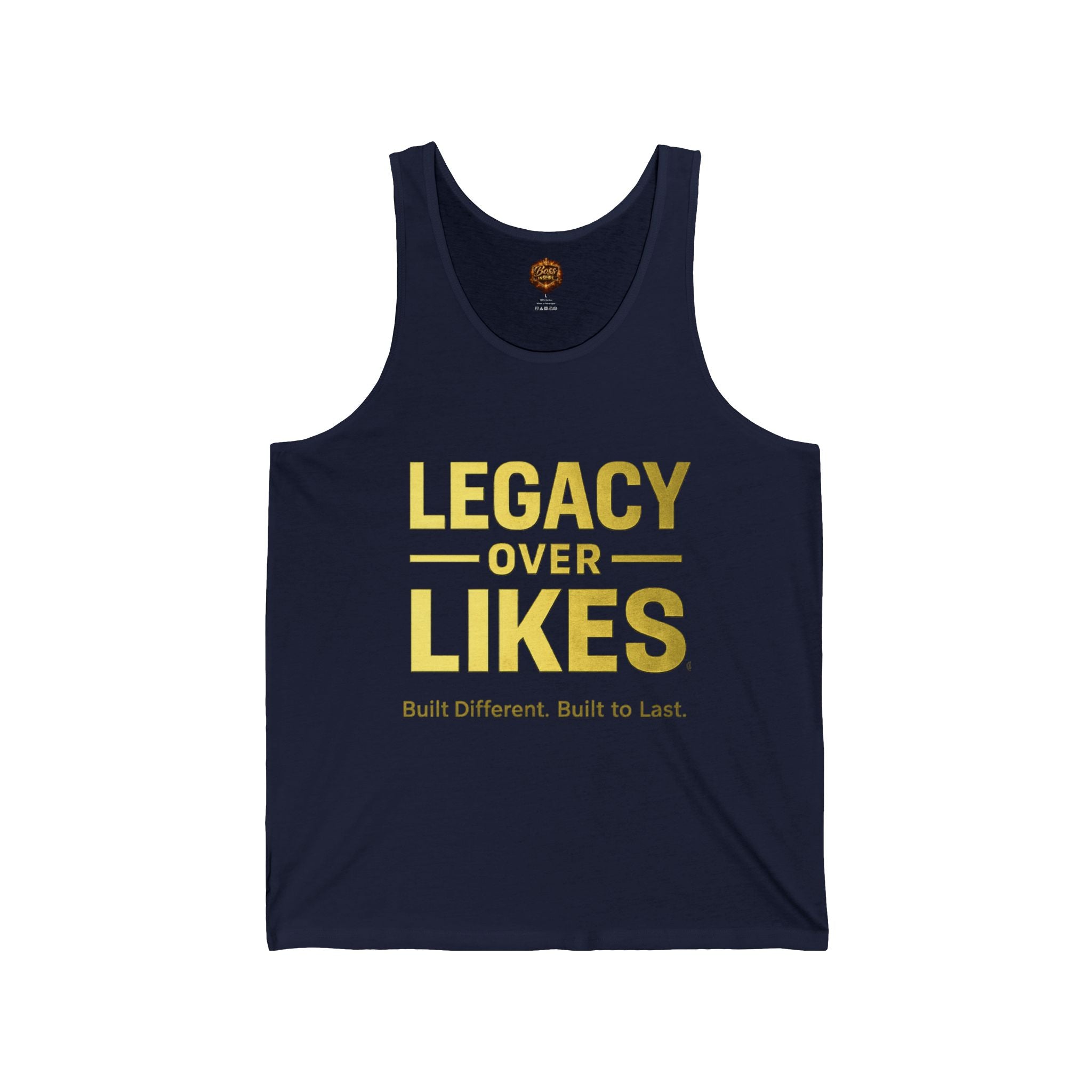 Legacy Over Likes Tank Top — Inspirational Gold Graphic Muscle Tank
