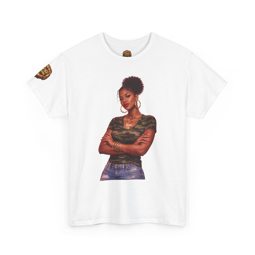 Afro Puff Woman Illustration T-Shirt | Camouflage Top Graphic Tee