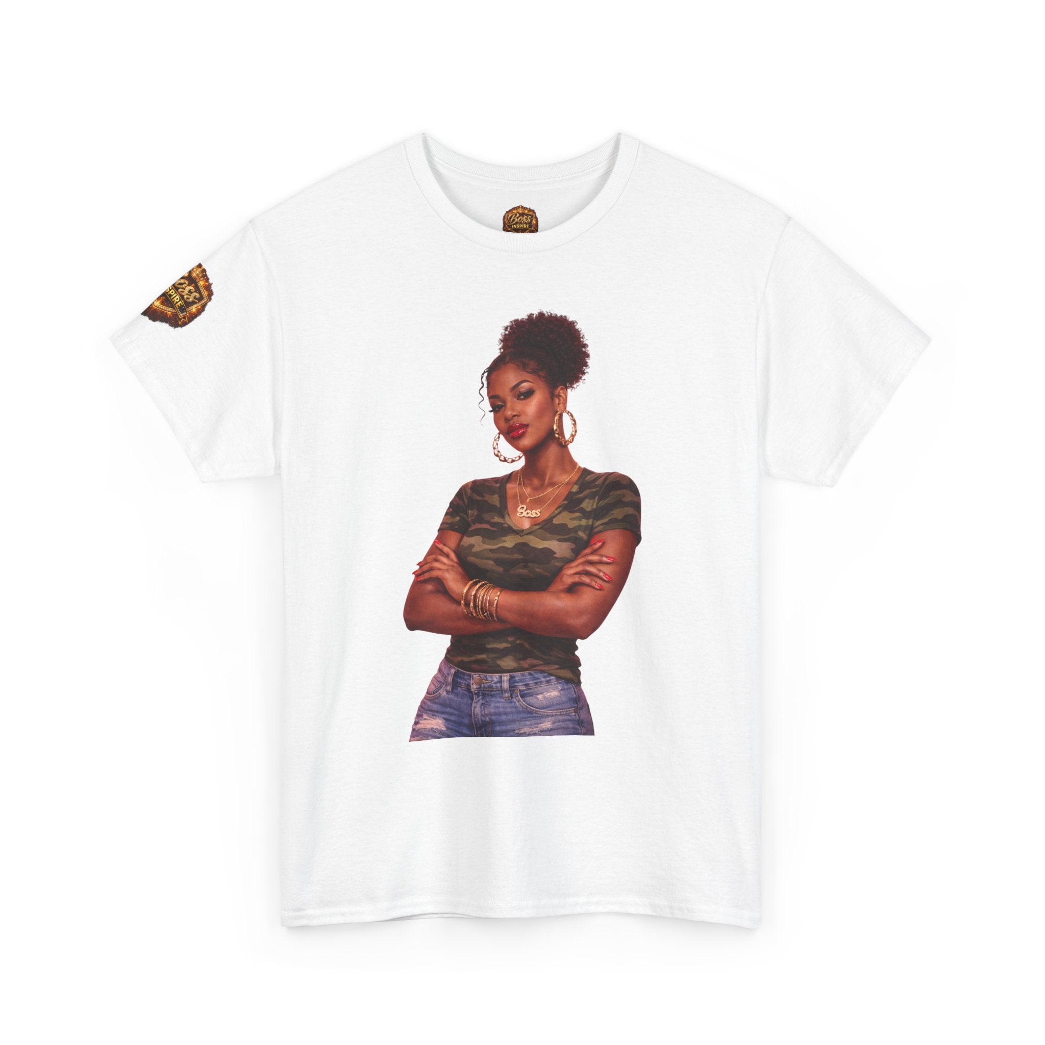 Afro Puff Woman Illustration T-Shirt | Camouflage Top Graphic Tee