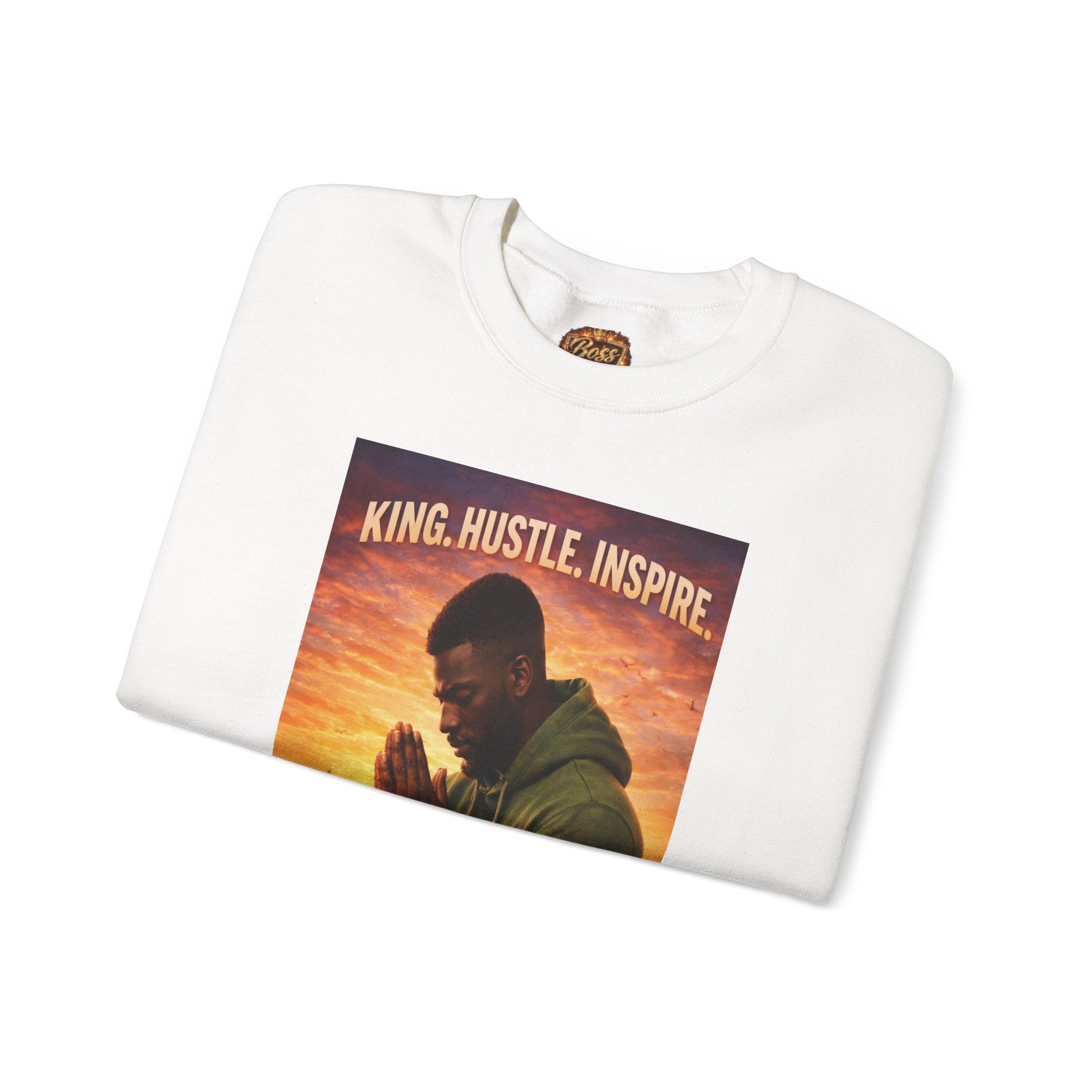 King Hustle Inspire Prayer Pose Sweatshirt | Motivational Urban Portrait