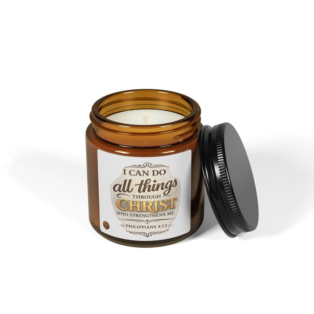 Philippians 4:13 Scented Soy Candle — Amber Jar Christian Inspirational Candle