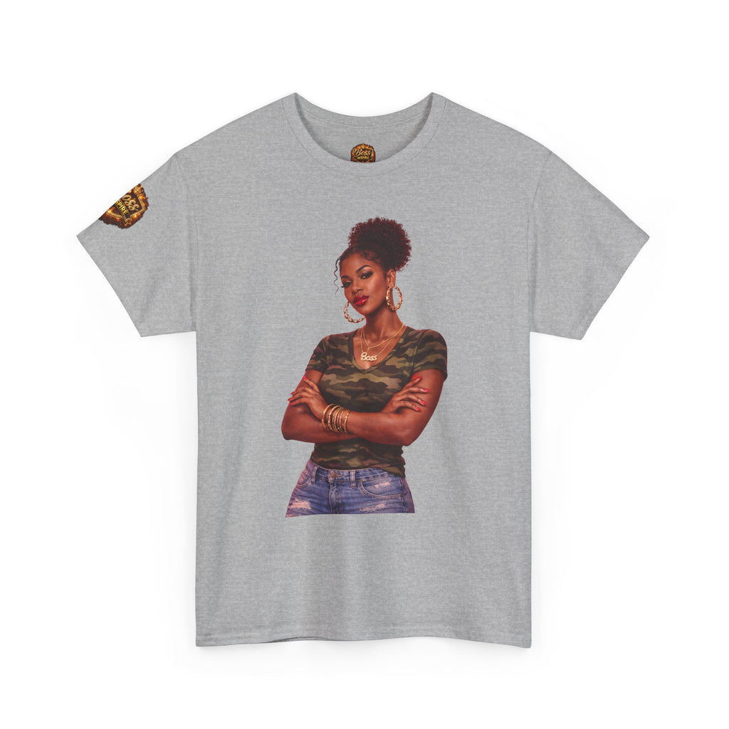 Afro Puff Woman Illustration T-Shirt | Camouflage Top Graphic Tee