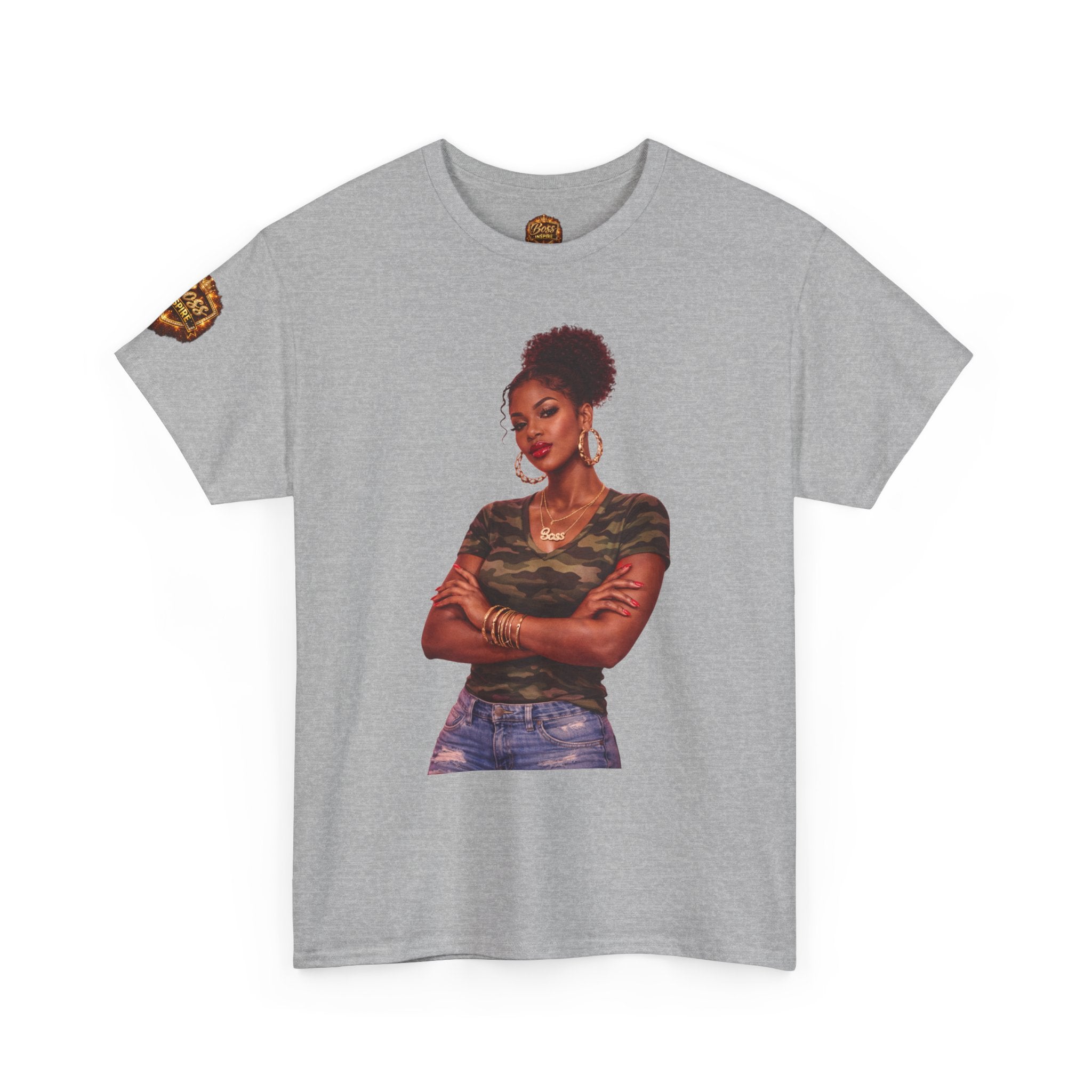 Afro Puff Woman Illustration T-Shirt | Camouflage Top Graphic Tee
