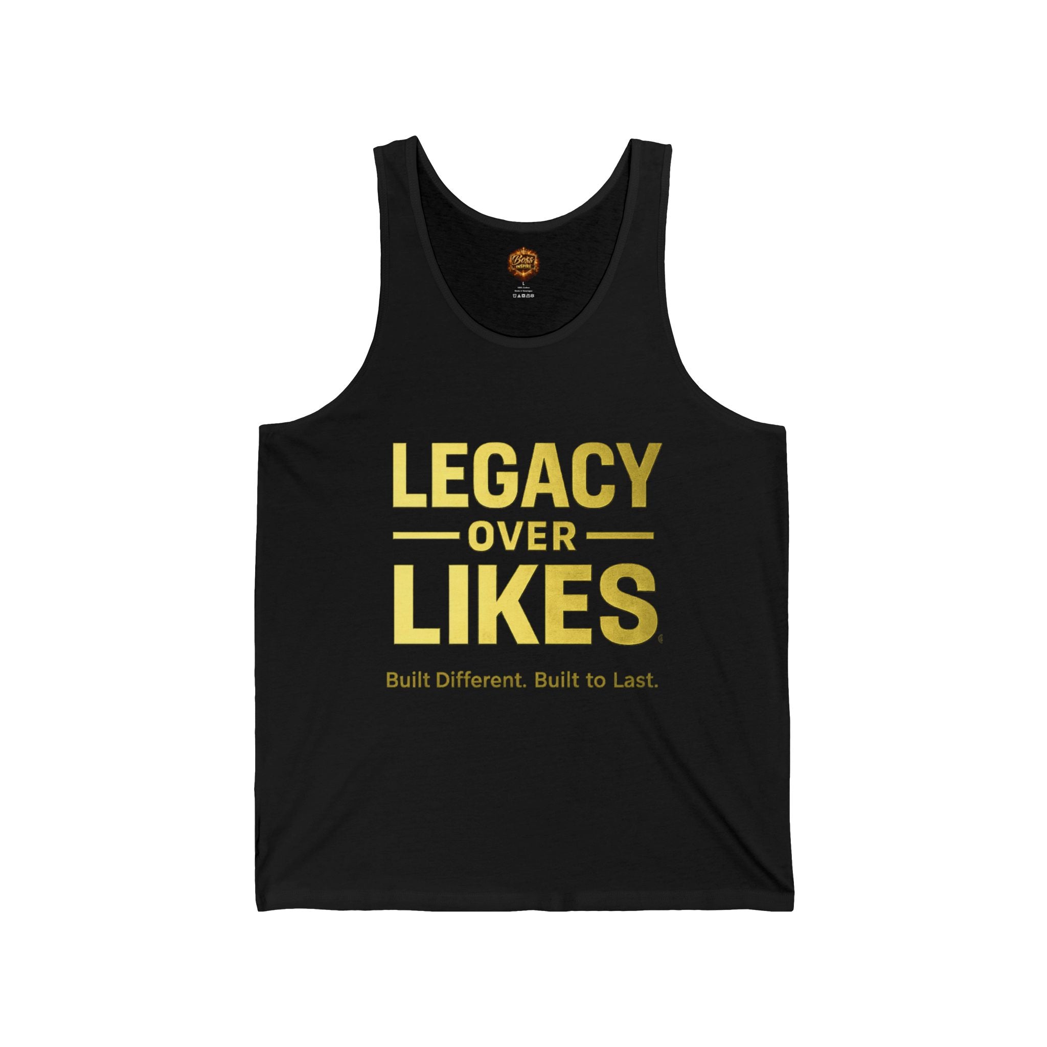 Legacy Over Likes Tank Top — Inspirational Gold Graphic Muscle Tank