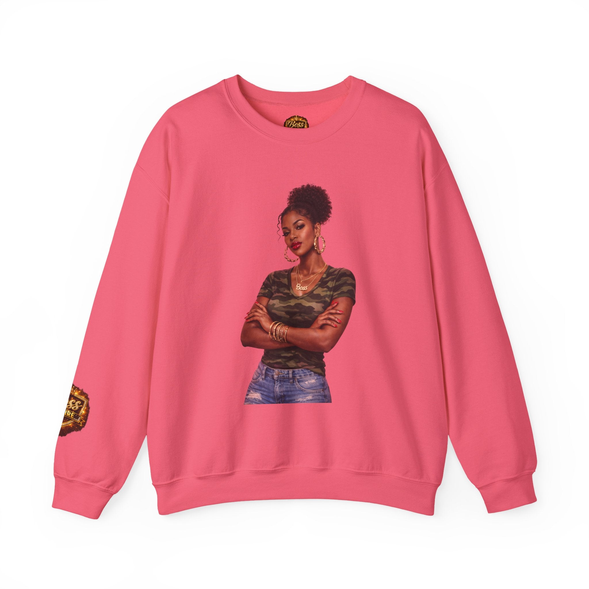 Confident Woman Illustration Crewneck Sweatshirt | Camouflage Tee Top
