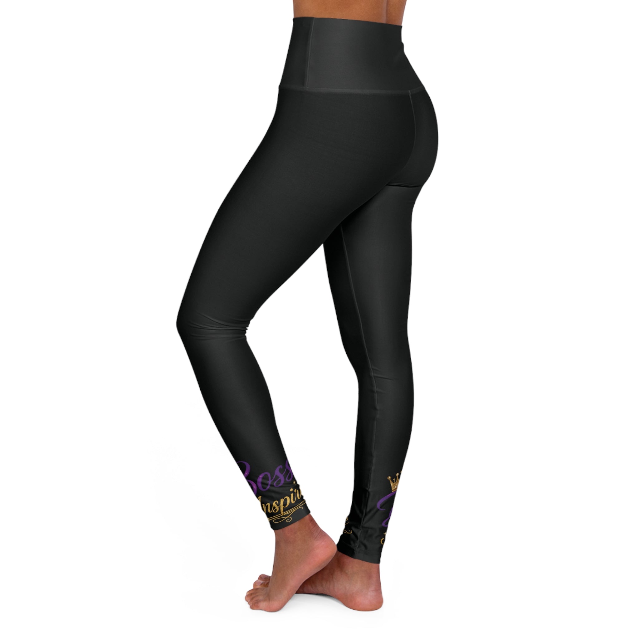 Purple Gold Crown 'Boss Queen' Script Leggings | High Waisted Yoga Leggings